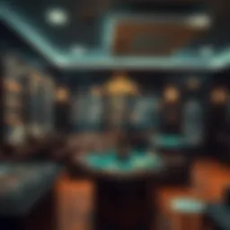 A detailed view of a cigar shop interior showcasing a variety of cigars and accessories.