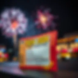 A vibrant lottery ticket with a backdrop of fireworks symbolizing new beginnings
