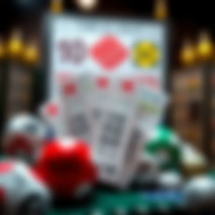 Illustration of lottery tickets and sports betting symbols