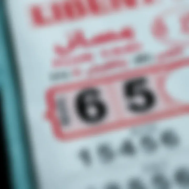 Close-up of a lottery ticket with winning numbers highlighted
