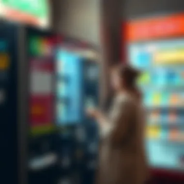Engagement with Lottery Ticket Vending Machine Customer engaging with a lottery ticket vending machine