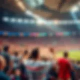 A vibrant sports stadium filled with enthusiastic fans enjoying a live match